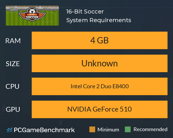 16-Bit Soccer System Requirements PC Graph - Can I Run 16-Bit Soccer 16-Bit Soccer System Requirements PC Graph - Can I Run 16-Bit Soccer