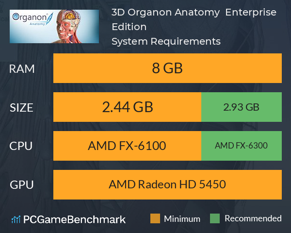 3D Organon Anatomy | Enterprise Edition System Requirements PC Graph - Can I Run 3D Organon Anatomy | Enterprise Edition