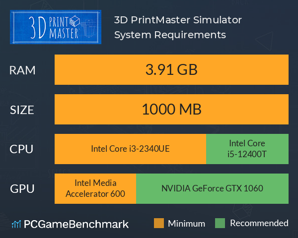 3D PrintMaster Simulator System Requirements PC Graph - Can I Run 3D PrintMaster Simulator 3D PrintMaster Simulator System Requirements PC Graph - Can I Run 3D PrintMaster Simulator