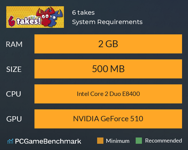 6 takes! System Requirements PC Graph - Can I Run 6 takes!