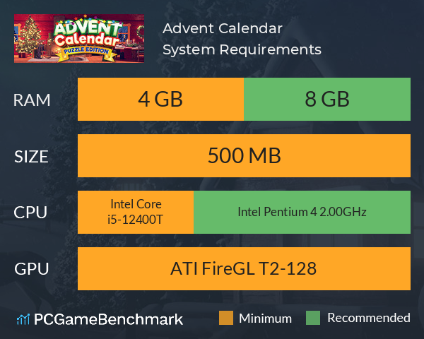 Advent Calendar System Requirements PC Graph - Can I Run Advent Calendar