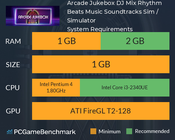 Arcade Jukebox: DJ Mix Rhythm, Beats, Music Soundtracks Sim / Simulator System Requirements PC Graph - Can I Run Arcade Jukebox: DJ Mix Rhythm, Beats, Music Soundtracks Sim / Simulator