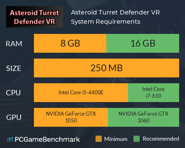 Asteroid Turret Defender VR System Requirements PC Graph - Can I Run Asteroid Turret Defender VR Asteroid Turret Defender VR System Requirements PC Graph - Can I Run Asteroid Turret Defender VR