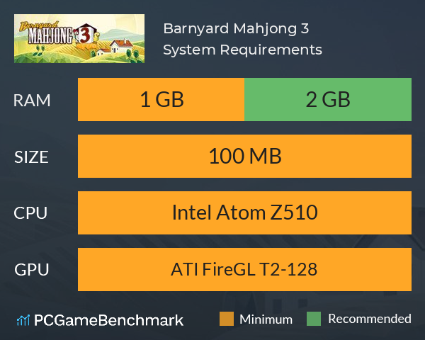 Barnyard Mahjong 3 System Requirements PC Graph - Can I Run Barnyard Mahjong 3 Barnyard Mahjong 3 System Requirements PC Graph - Can I Run Barnyard Mahjong 3
