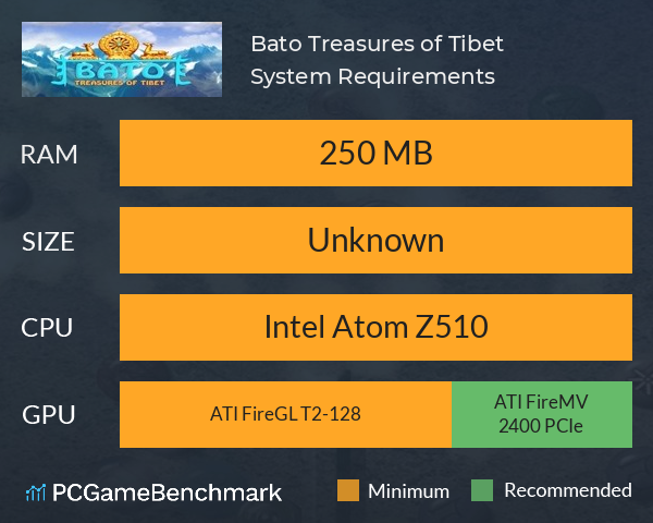 Bato: Treasures of Tibet System Requirements PC Graph - Can I Run Bato: Treasures of Tibet Bato: Treasures of Tibet System Requirements PC Graph - Can I Run Bato: Treasures of Tibet