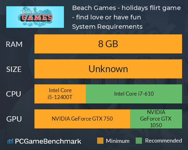 Beach Games - holidays flirt game - find love or have fun System Requirements PC Graph - Can I Run Beach Games - holidays flirt game - find love or have fun