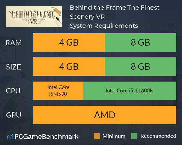 Behind the Frame: The Finest Scenery VR System Requirements PC Graph - Can I Run Behind the Frame: The Finest Scenery VR Behind the Frame: The Finest Scenery VR System Requirements PC Graph - Can I Run Behind the Frame: The Finest Scenery VR