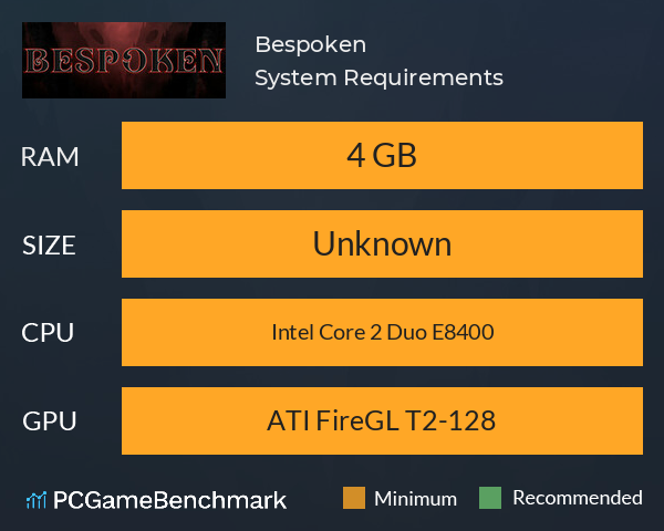 Bespoken System Requirements PC Graph - Can I Run Bespoken Bespoken System Requirements PC Graph - Can I Run Bespoken