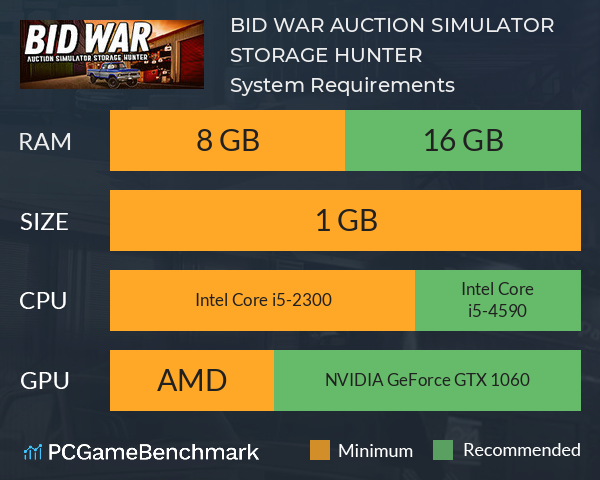 BID WAR: AUCTION SIMULATOR STORAGE HUNTER System Requirements PC Graph - Can I Run BID WAR: AUCTION SIMULATOR STORAGE HUNTER