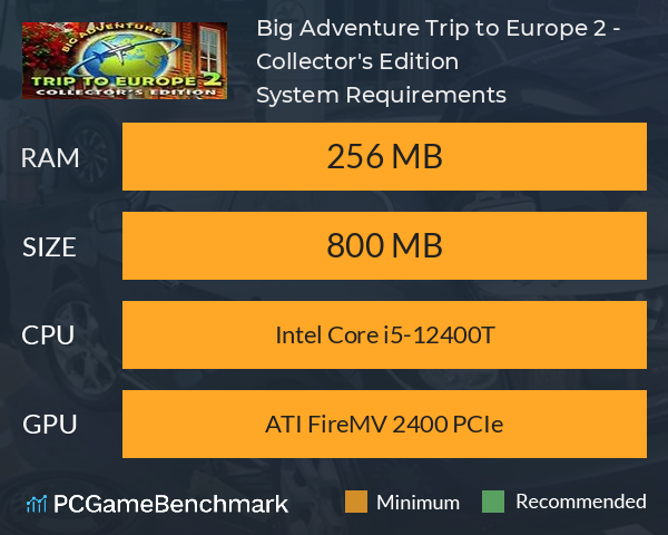 Big Adventure: Trip to Europe 2 - Collector's Edition System Requirements PC Graph - Can I Run Big Adventure: Trip to Europe 2 - Collector's Edition Big Adventure: Trip to Europe 2 - Collector's Edition System Requirements PC Graph - Can I Run Big Adventure: Trip to Europe 2 - Collector's Edition