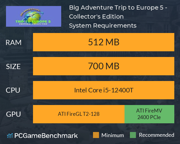 Big Adventure: Trip to Europe 5 - Collector's Edition System Requirements PC Graph - Can I Run Big Adventure: Trip to Europe 5 - Collector's Edition Big Adventure: Trip to Europe 5 - Collector's Edition System Requirements PC Graph - Can I Run Big Adventure: Trip to Europe 5 - Collector's Edition