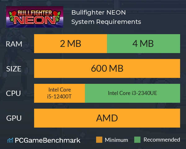 Bullfighter NEON System Requirements PC Graph - Can I Run Bullfighter NEON Bullfighter NEON System Requirements PC Graph - Can I Run Bullfighter NEON