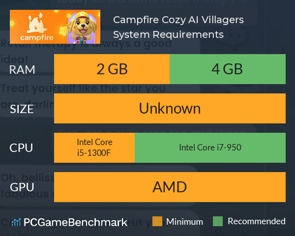 Campfire: Cozy AI Villagers System Requirements PC Graph - Can I Run Campfire: Cozy AI Villagers Campfire: Cozy AI Villagers System Requirements PC Graph - Can I Run Campfire: Cozy AI Villagers