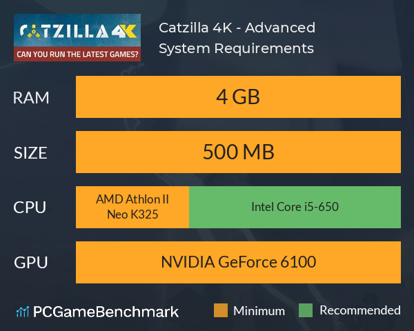 Catzilla 4K - Advanced System Requirements PC Graph - Can I Run Catzilla 4K - Advanced