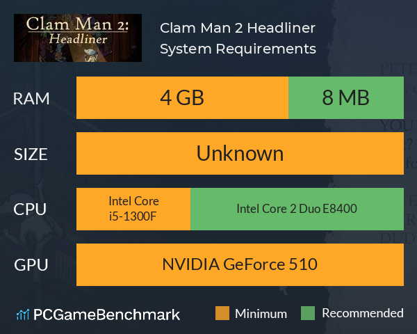 Clam Man 2: Headliner System Requirements PC Graph - Can I Run Clam Man 2: Headliner Clam Man 2: Headliner System Requirements PC Graph - Can I Run Clam Man 2: Headliner