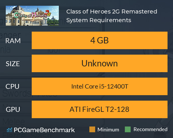 Class of Heroes 2G: Remastered System Requirements PC Graph - Can I Run Class of Heroes 2G: Remastered