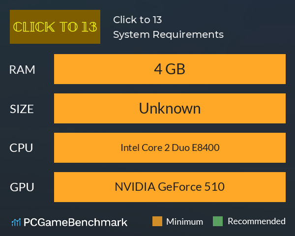 Click to 13 System Requirements PC Graph - Can I Run Click to 13 Click to 13 System Requirements PC Graph - Can I Run Click to 13