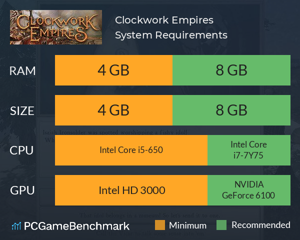 Clockwork Empires System Requirements PC Graph - Can I Run Clockwork Empires
