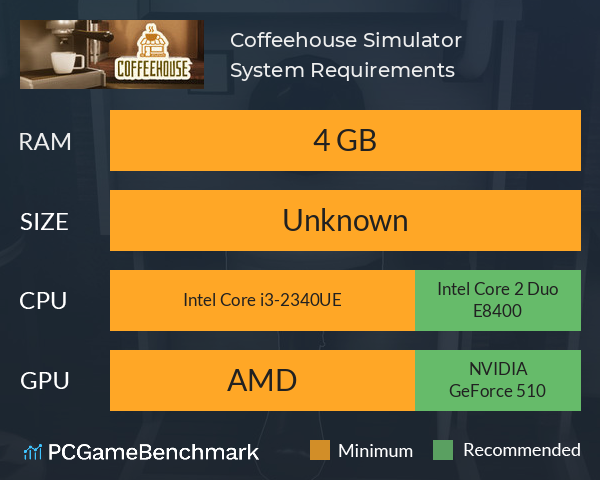 Coffeehouse Simulator System Requirements PC Graph - Can I Run Coffeehouse Simulator Coffeehouse Simulator System Requirements PC Graph - Can I Run Coffeehouse Simulator