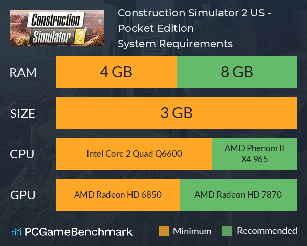 Construction Simulator 2 US - Pocket Edition System Requirements PC Graph - Can I Run Construction Simulator 2 US - Pocket Edition