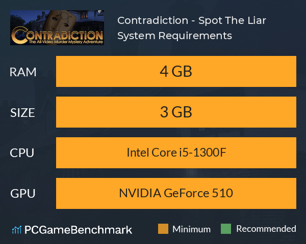 Contradiction - Spot The Liar! System Requirements PC Graph - Can I Run Contradiction - Spot The Liar! Contradiction - Spot The Liar! System Requirements PC Graph - Can I Run Contradiction - Spot The Liar!
