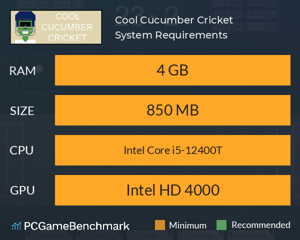 Cool Cucumber Cricket System Requirements PC Graph - Can I Run Cool Cucumber Cricket Cool Cucumber Cricket System Requirements PC Graph - Can I Run Cool Cucumber Cricket