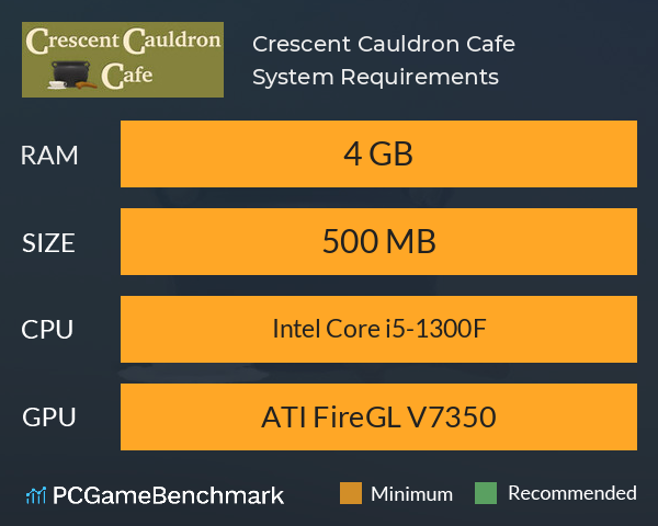 Crescent Cauldron Cafe System Requirements PC Graph - Can I Run Crescent Cauldron Cafe Crescent Cauldron Cafe System Requirements PC Graph - Can I Run Crescent Cauldron Cafe