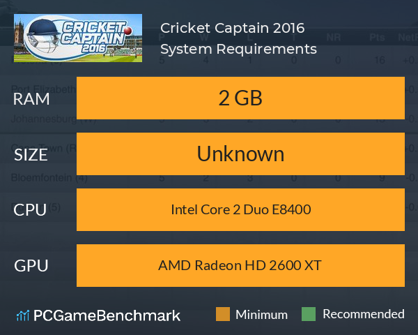 Cricket Captain 2016 System Requirements PC Graph - Can I Run Cricket Captain 2016