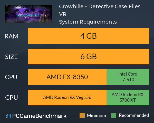 Crowhille - Detective Case Files VR System Requirements PC Graph - Can I Run Crowhille - Detective Case Files VR