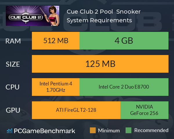 Cue Club 2: Pool & Snooker System Requirements PC Graph - Can I Run Cue Club 2: Pool & Snooker