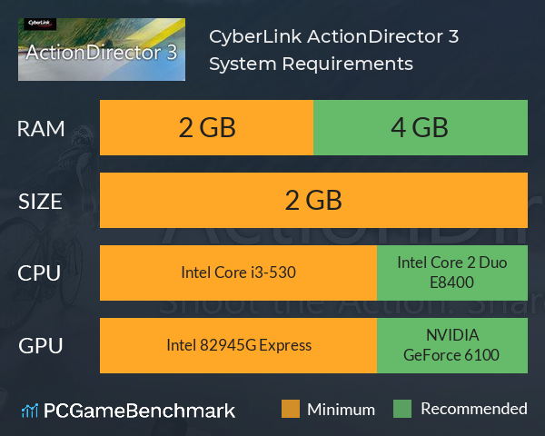 CyberLink ActionDirector 3 System Requirements PC Graph - Can I Run CyberLink ActionDirector 3 CyberLink ActionDirector 3 System Requirements PC Graph - Can I Run CyberLink ActionDirector 3