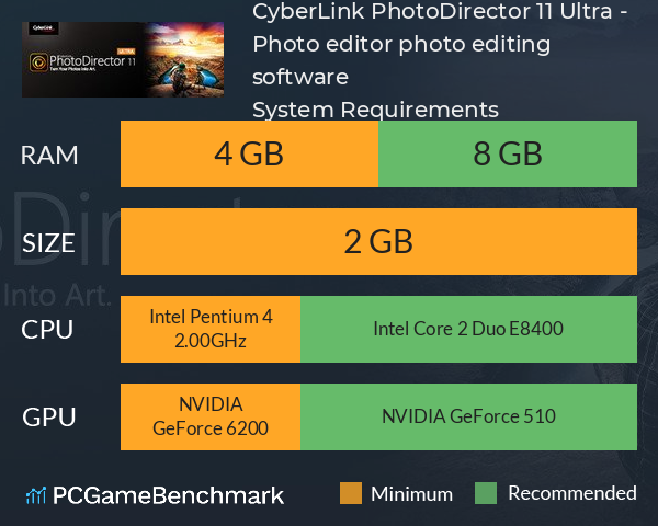 CyberLink PhotoDirector 11 Ultra - Photo editor, photo editing software System Requirements PC Graph - Can I Run CyberLink PhotoDirector 11 Ultra - Photo editor, photo editing software