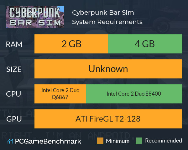 Cyberpunk Bar Sim System Requirements PC Graph - Can I Run Cyberpunk Bar Sim Cyberpunk Bar Sim System Requirements PC Graph - Can I Run Cyberpunk Bar Sim