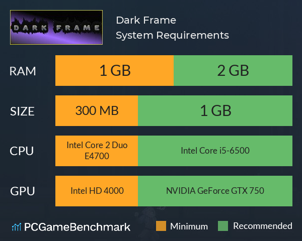 Dark Frame System Requirements PC Graph - Can I Run Dark Frame Dark Frame System Requirements PC Graph - Can I Run Dark Frame