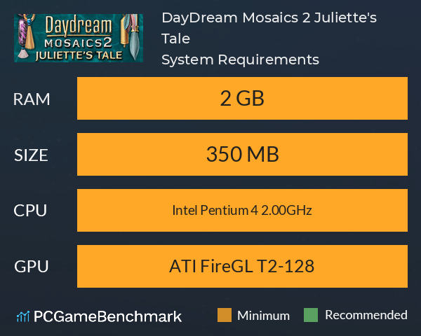DayDream Mosaics 2: Juliette's Tale System Requirements PC Graph - Can I Run DayDream Mosaics 2: Juliette's Tale DayDream Mosaics 2: Juliette's Tale System Requirements PC Graph - Can I Run DayDream Mosaics 2: Juliette's Tale