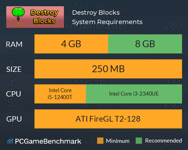 Destroy Blocks System Requirements PC Graph - Can I Run Destroy Blocks