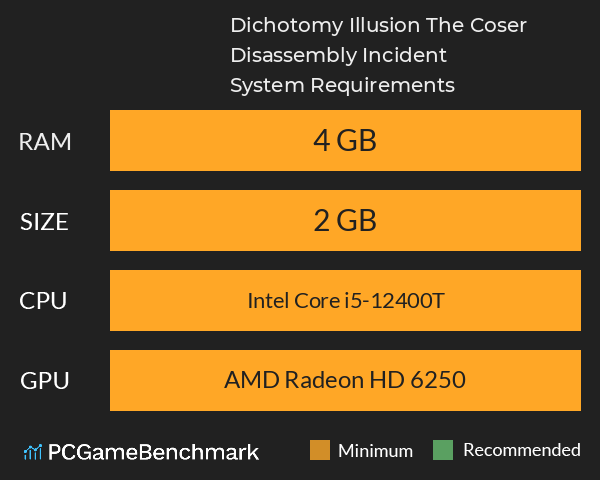 Dichotomy Illusion: The Coser Disassembly Incident System Requirements PC Graph - Can I Run Dichotomy Illusion: The Coser Disassembly Incident Dichotomy Illusion: The Coser Disassembly Incident System Requirements PC Graph - Can I Run Dichotomy Illusion: The Coser Disassembly Incident
