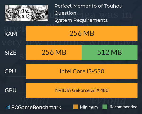 东方试闻广纪 ~ Perfect Memento of Touhou Question System Requirements PC Graph - Can I Run 东方试闻广纪 ~ Perfect Memento of Touhou Question 东方试闻广纪 ~ Perfect Memento of Touhou Question System Requirements PC Graph - Can I Run 东方试闻广纪 ~ Perfect Memento of Touhou Question