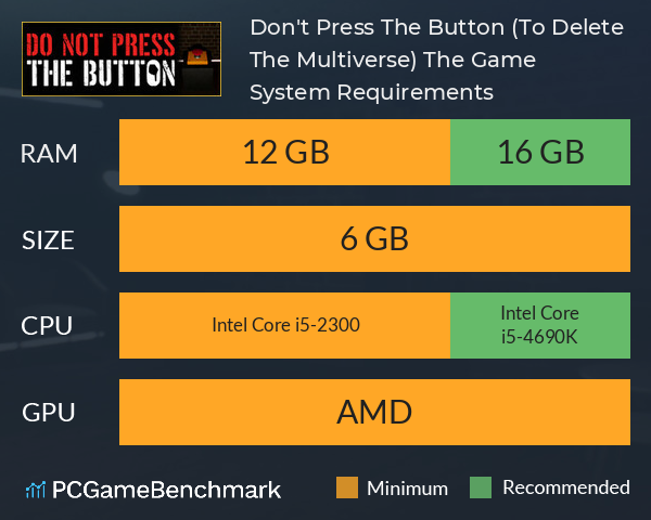 Don't Press The Button (To Delete The Multiverse): The Game System Requirements PC Graph - Can I Run Don't Press The Button (To Delete The Multiverse): The Game Don't Press The Button (To Delete The Multiverse): The Game System Requirements PC Graph - Can I Run Don't Press The Button (To Delete The Multiverse): The Game