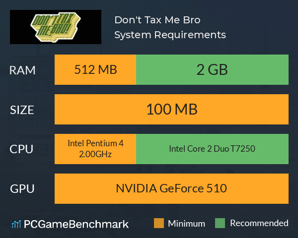 Don't Tax Me, Bro! System Requirements PC Graph - Can I Run Don't Tax Me, Bro!