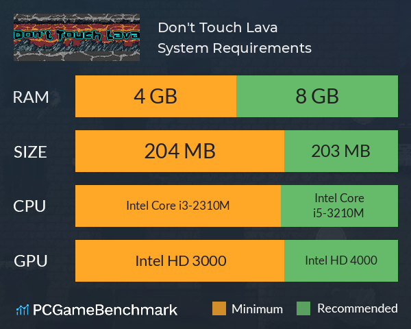 Don't Touch Lava System Requirements PC Graph - Can I Run Don't Touch Lava Don't Touch Lava System Requirements PC Graph - Can I Run Don't Touch Lava