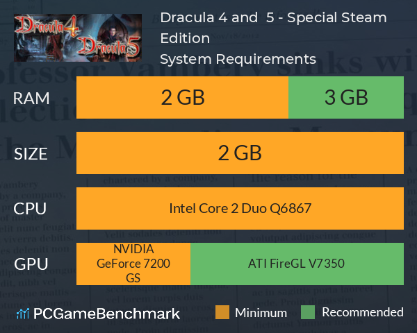 Dracula 4 and  5 - Special Steam Edition System Requirements PC Graph - Can I Run Dracula 4 and  5 - Special Steam Edition