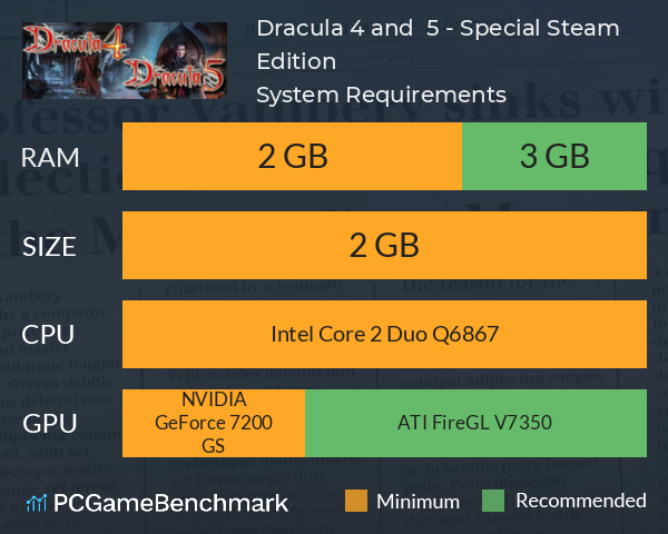 Dracula 4 and 5 - Special Steam Edition System Requirements PC Graph - Can I Run Dracula 4 and 5 - Special Steam Edition Dracula 4 and 5 - Special Steam Edition System Requirements PC Graph - Can I Run Dracula 4 and 5 - Special Steam Edition