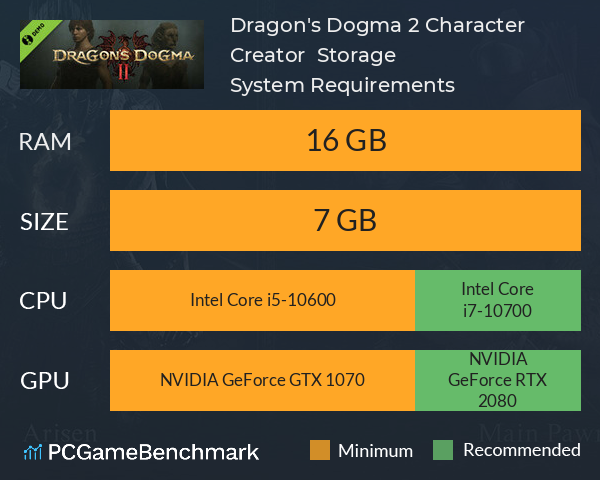 Dragon's Dogma 2 Character Creator & Storage System Requirements PC Graph - Can I Run Dragon's Dogma 2 Character Creator & Storage Dragon's Dogma 2 Character Creator & Storage System Requirements PC Graph - Can I Run Dragon's Dogma 2 Character Creator & Storage