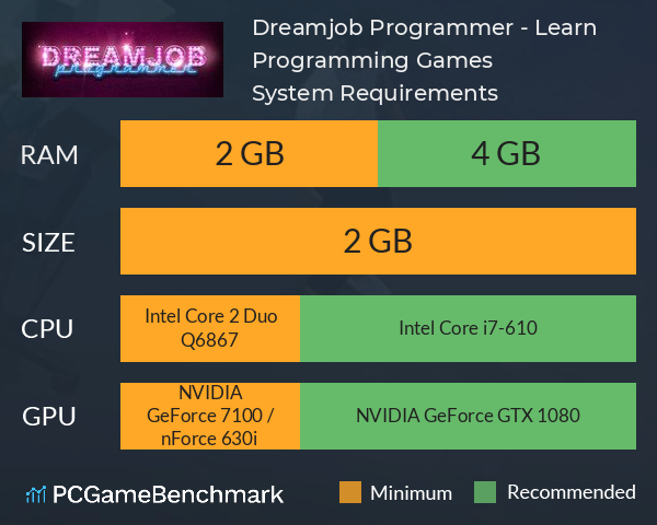 Dreamjob: Programmer - Learn Programming Games System Requirements PC Graph - Can I Run Dreamjob: Programmer - Learn Programming Games Dreamjob: Programmer - Learn Programming Games System Requirements PC Graph - Can I Run Dreamjob: Programmer - Learn Programming Games