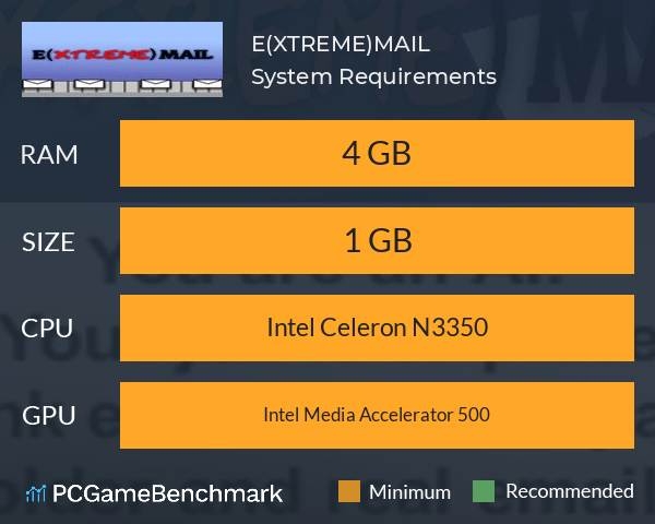 E(XTREME)MAIL System Requirements PC Graph - Can I Run E(XTREME)MAIL E(XTREME)MAIL System Requirements PC Graph - Can I Run E(XTREME)MAIL