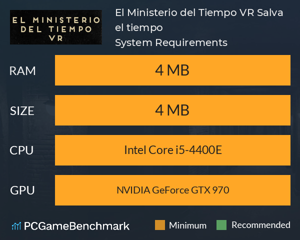 El Ministerio del Tiempo VR: Salva el tiempo System Requirements PC Graph - Can I Run El Ministerio del Tiempo VR: Salva el tiempo