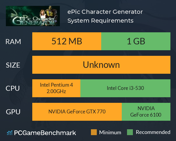 ePic Character Generator System Requirements PC Graph - Can I Run ePic Character Generator