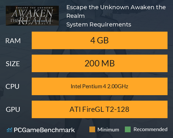 Escape the Unknown: Awaken the Realm System Requirements PC Graph - Can I Run Escape the Unknown: Awaken the Realm