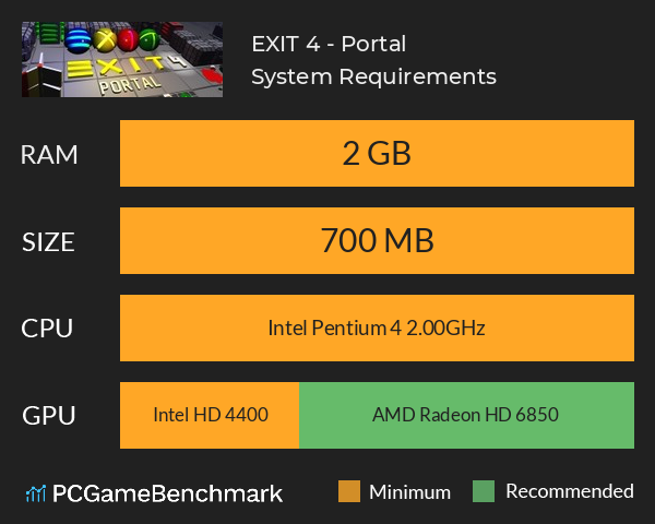 EXIT 4 - Portal System Requirements PC Graph - Can I Run EXIT 4 - Portal